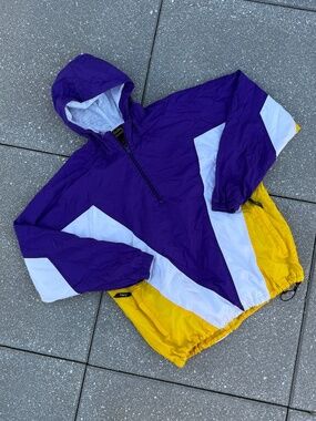 Vintage Eastbay Quarter Zip Jacket Medium Purple Yellow Colorblock Y2K Streetwea